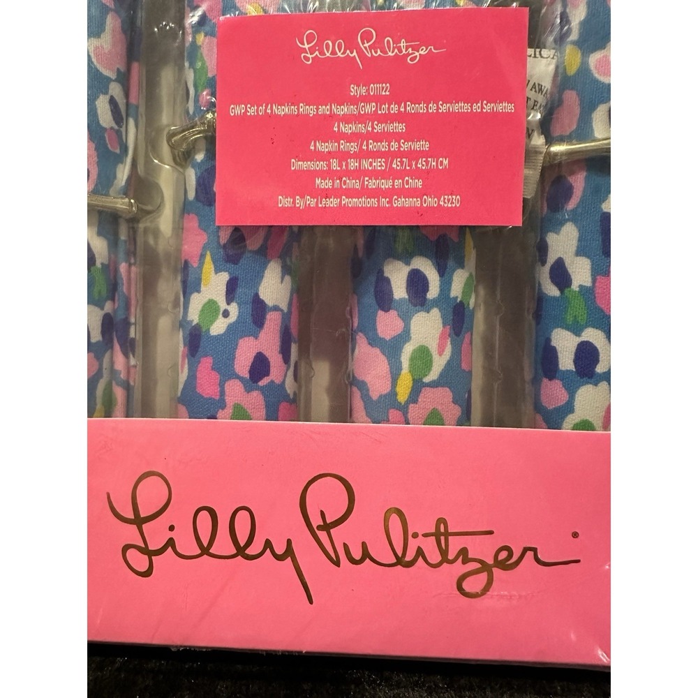Lilly Pulitzer Hottie Dottie Cloth Napkin Set Gold Napkin Rings Set NEW - Party - Picture 3 of 3